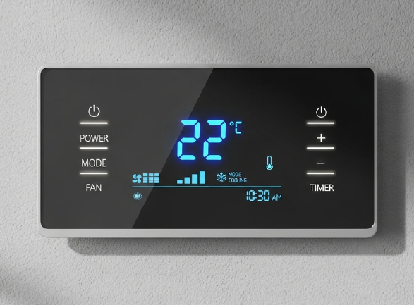 termostat ukazující 22 stupňů C